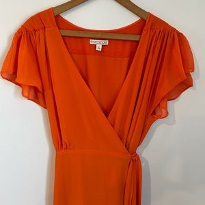 Eva Mendes Orange Floor Length Wrap Dress with V Neckline Women’s Medium